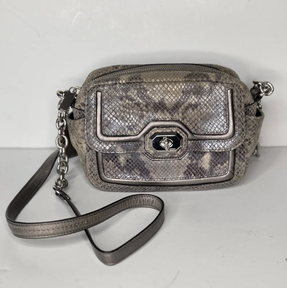 Coach Campbell SilverGray Python Exotic Snakeskin Camera Bag‎